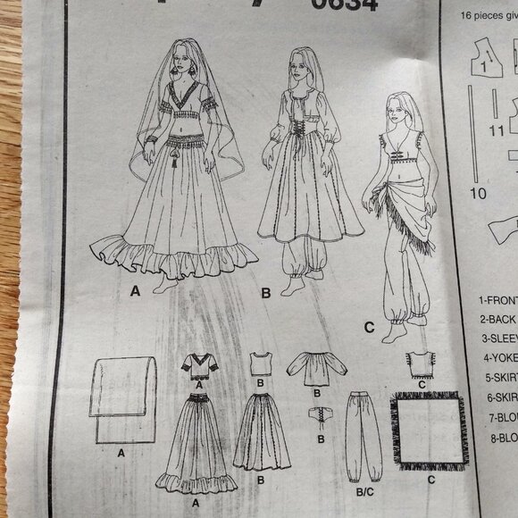 Peasant Blouse Skirt Belly Dancer Costume Sewing Pattern Size 14-20 5359 - Picture 12 of 12